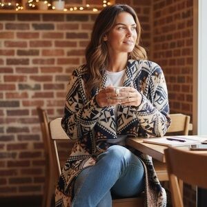 Love University Women’s SM Aztec Southwest Open Front Cardigan Western Knit